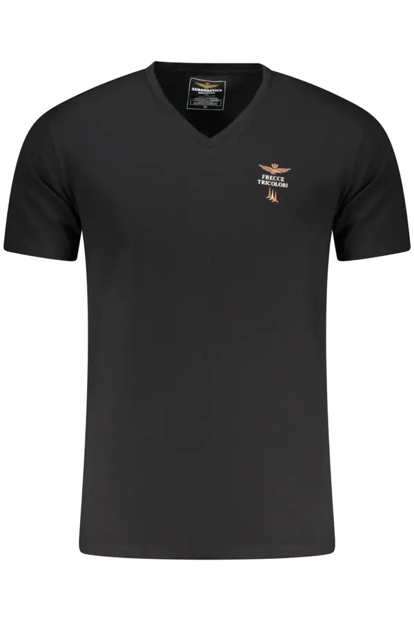 Aeronautica Militare Черна мъжка тениска с V-образно деколте