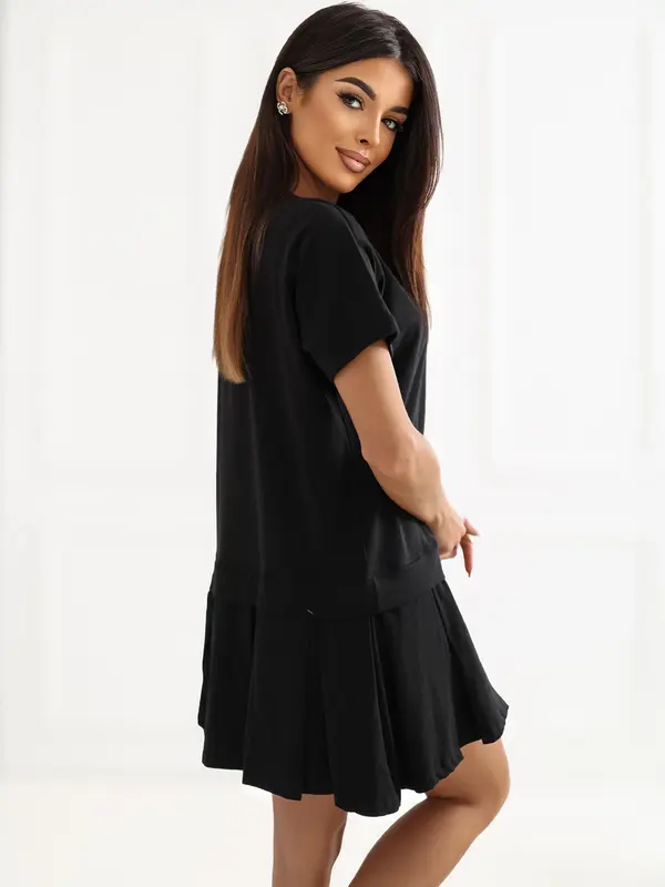 RUE PARIS Черна памучна рокля с къс ръкав