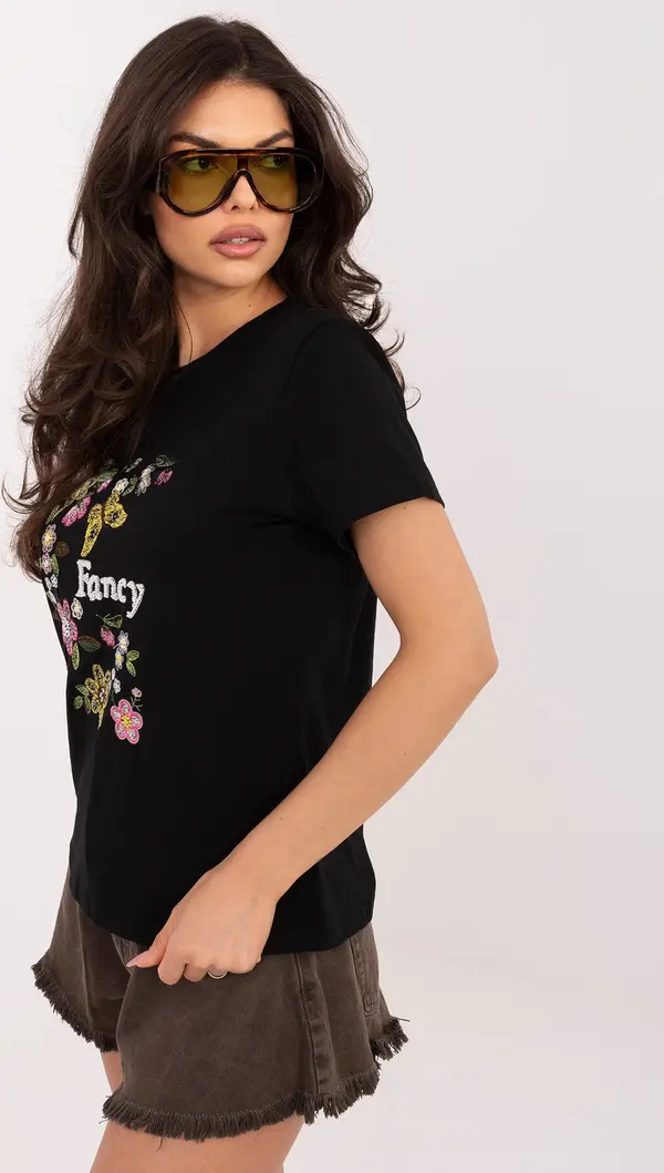 Italy Moda Черна памучна тениска с апликация