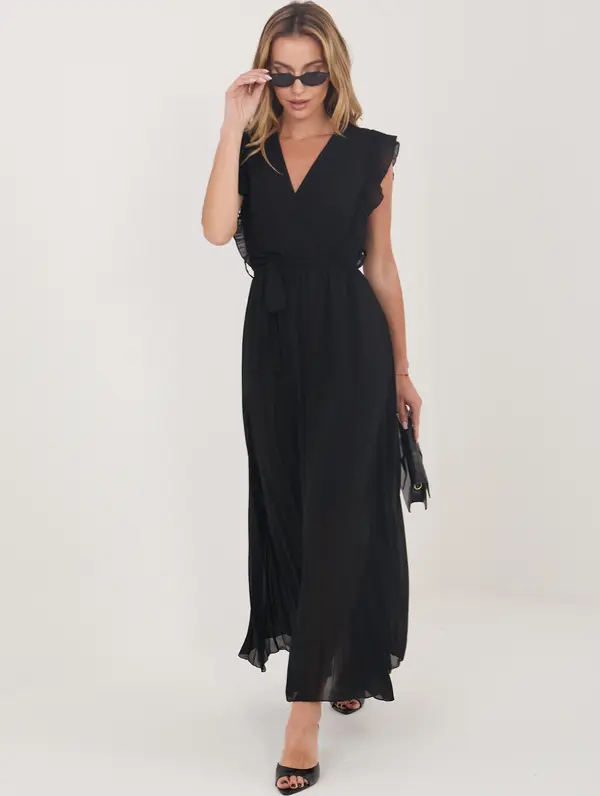 RUE PARIS Черна разкроена рокля без ръкави