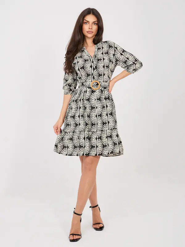 Sublevel Черна рокля с шарки и бухнали ръкави