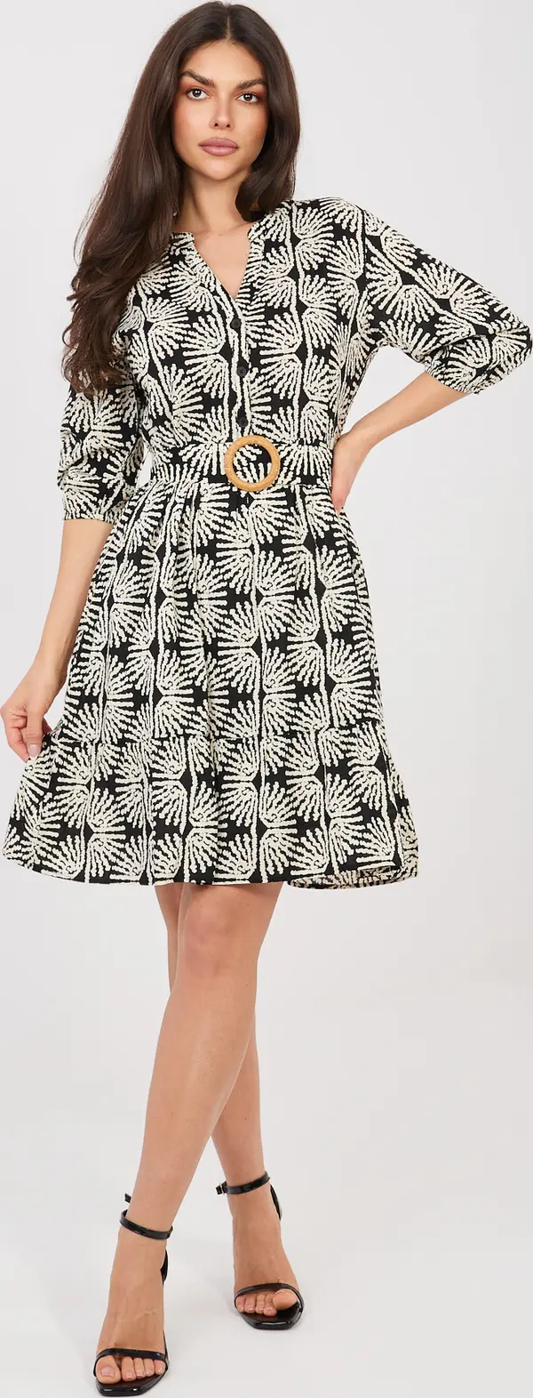 Sublevel Черна рокля с шарки и бухнали ръкави