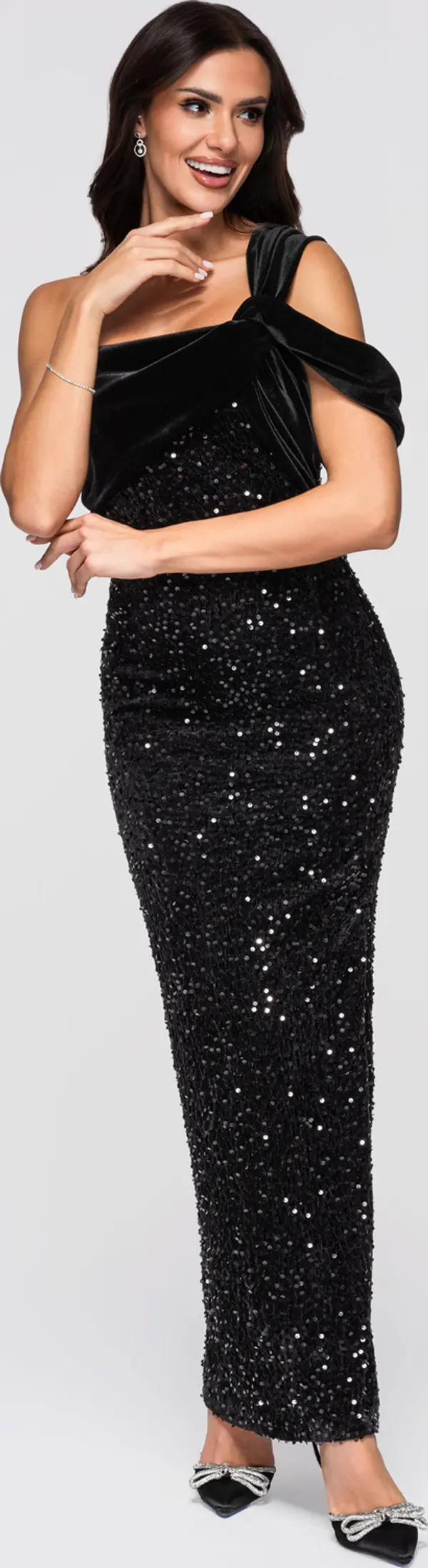 Edoti Черна вечерна рокля с пайети