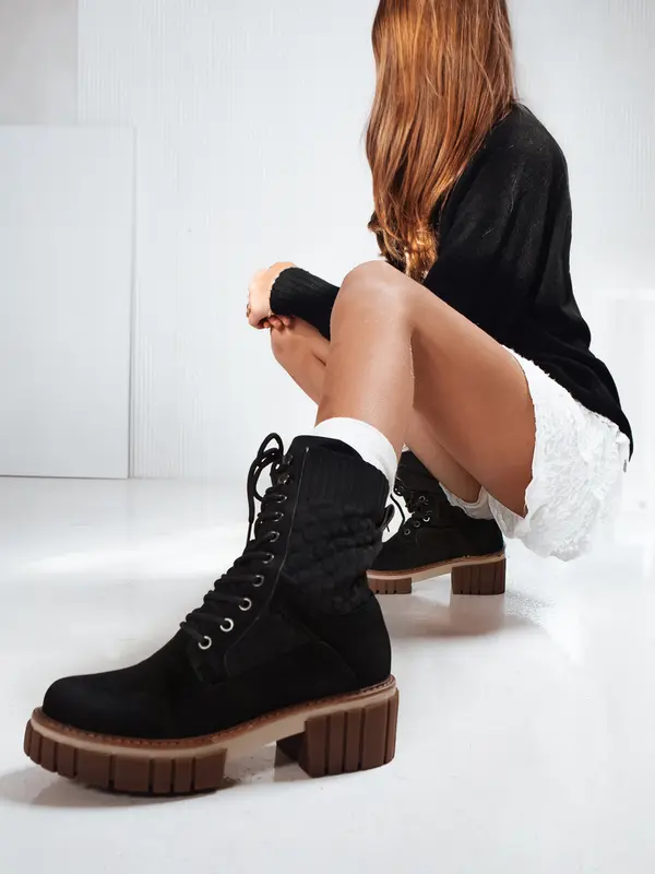 DStreet Черни боти с връзки до глезена