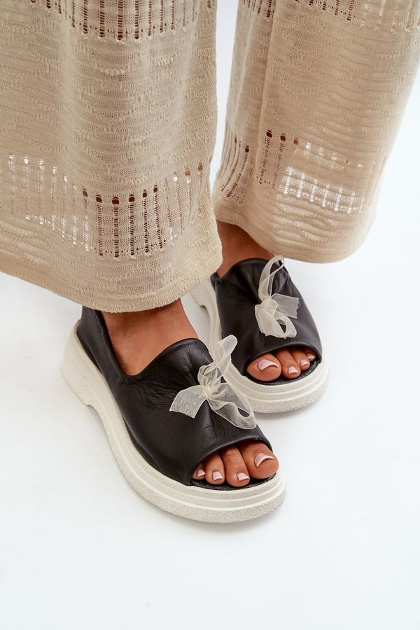 Zazoo Черни дамски кожени сандали с панделка Zazoo 2939