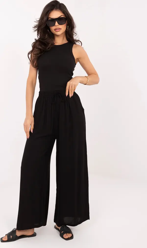 Italy Moda Черни дамски панталони тип палацо