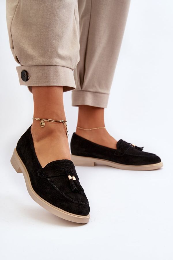 Zazoo Черни дамски велурени мокасини с плосък ток Zazoo 3420