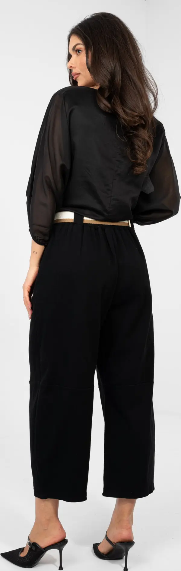 RUE PARIS Черни дънки с широки крачоли и плисета