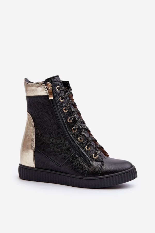 Zazoo Черни кожени маратонки с танкетка Zazoo 3081