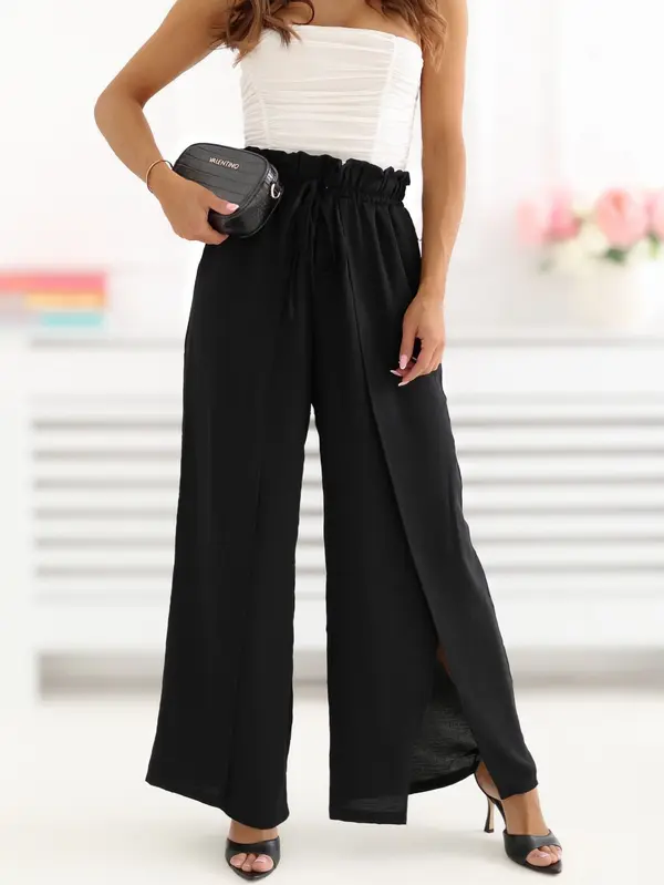 Factory Price Черни летни панталони с колан тип „хартиена торбичка“