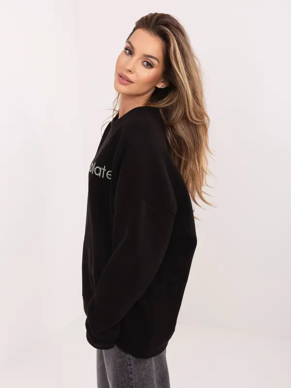 RUE PARIS Черно-зелен оувърсайз суитшърт с бродерия