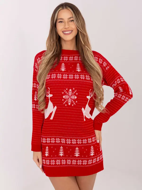 Italy Moda Червен коледен пуловер с мотив на елени