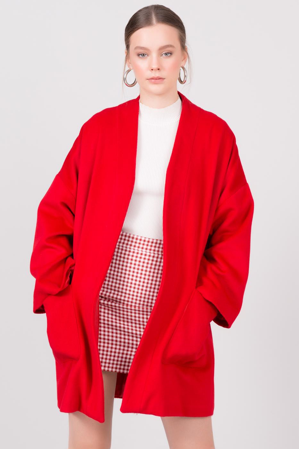 Fashionhunters Червено палто без BSL закрепване