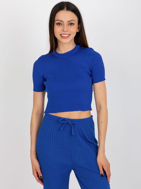Fashionhunters Cobalt blue blouse with ribbed cut