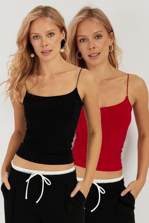 Cool & Sexy Cool & Sexy Women's Black-Red Double Rope Strappy Blouse GO158