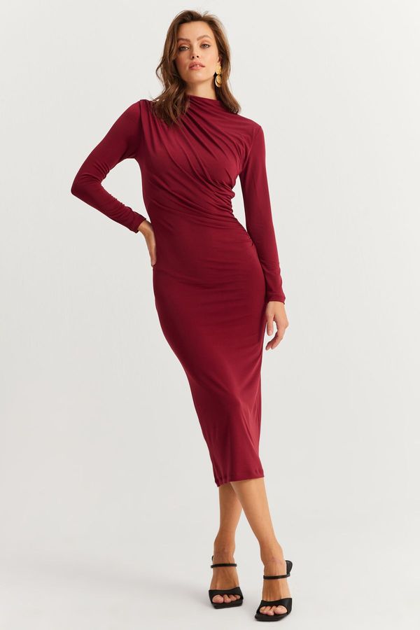 Cool & Sexy Cool & Sexy Women's Burgundy Drape Maxi Dress