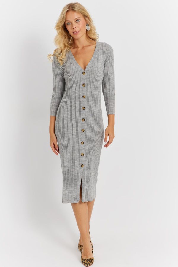 Cool & Sexy Cool & Sexy Women's Gray Knitwear Midi Shirt Dress YV274