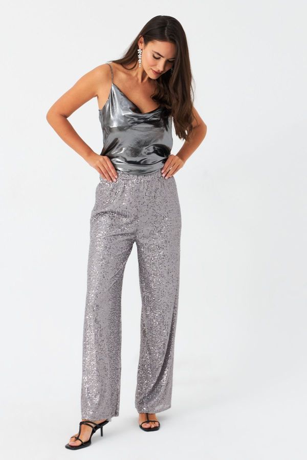 Cool & Sexy Cool & Sexy Women's Gray Sequined Trousers SHR8
