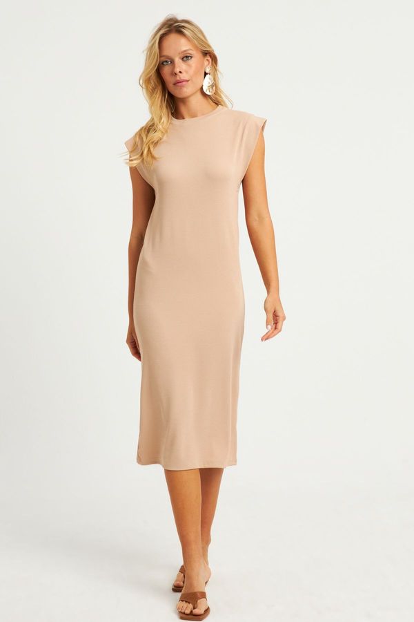 Cool & Sexy Cool & Sexy Women's Stone Basic Midi Dress