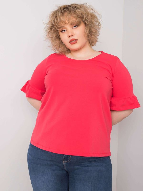 Fashionhunters Coral blouse plus sizes with decorative sleeves
