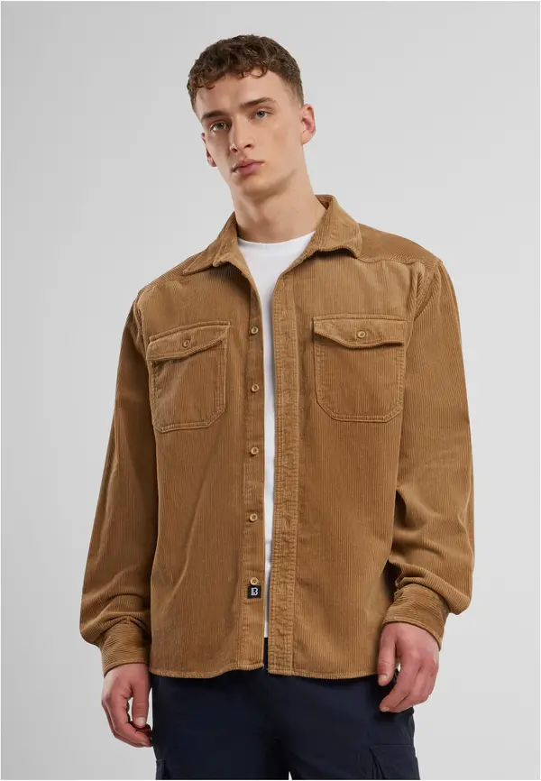 Brandit Corduroy Classic Long Sleeve Camel Shirt