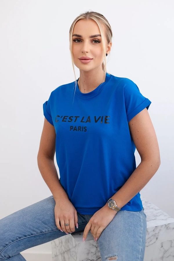 marka niezdefiniowana Cotton blouse C'est La Vie Paris cornflower blue