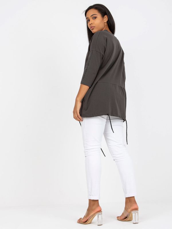 Fashionhunters Cotton blouse in khaki size plus