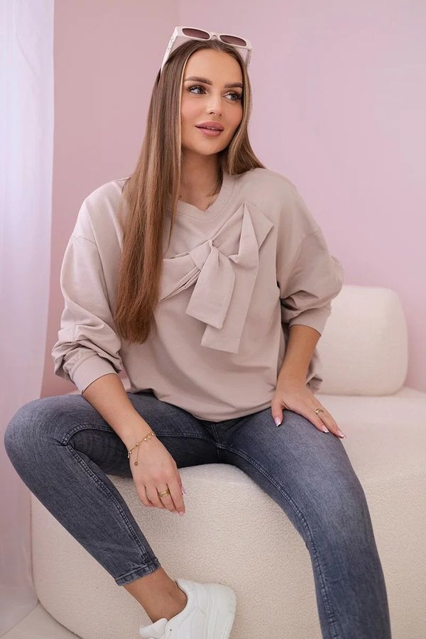 marka niezdefiniowana Cotton blouse with beige bow