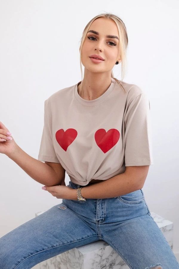 marka niezdefiniowana Cotton blouse with beige heart print