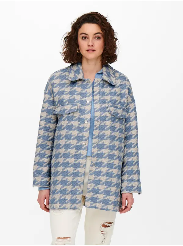 Only Cream-Blue Plaid Shirt Jacket ONLY Johanna