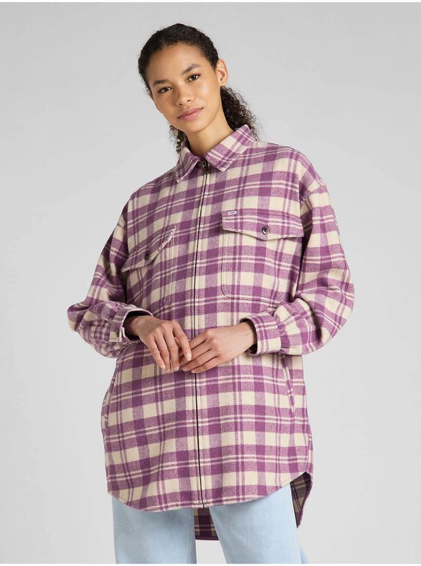Lee Cream-pink ladies plaid shirt jacket with wool Lee - Ladies