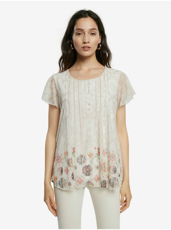 DESIGUAL Cream Women's Patterned T-Shirt Desigual TS Norte - Women