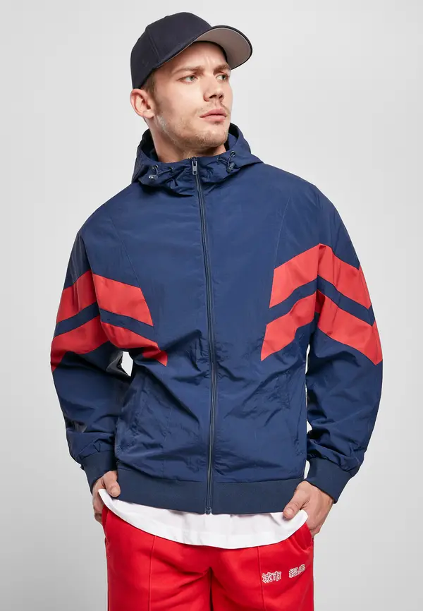 Urban Classics Crinkle Panel Track Jacket Navy Blue/Urban Red