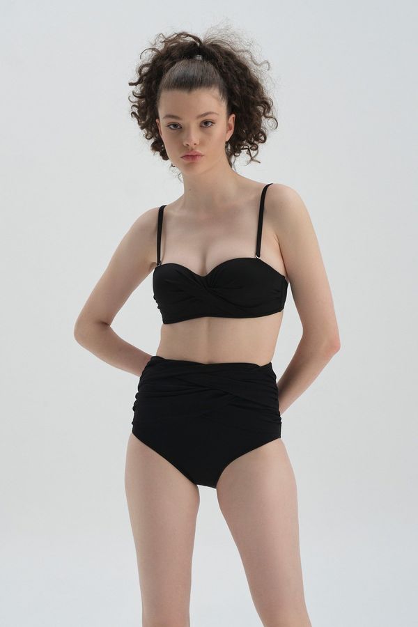 Dagi Dagi черно и бяло гладко висока талия бикини дъното