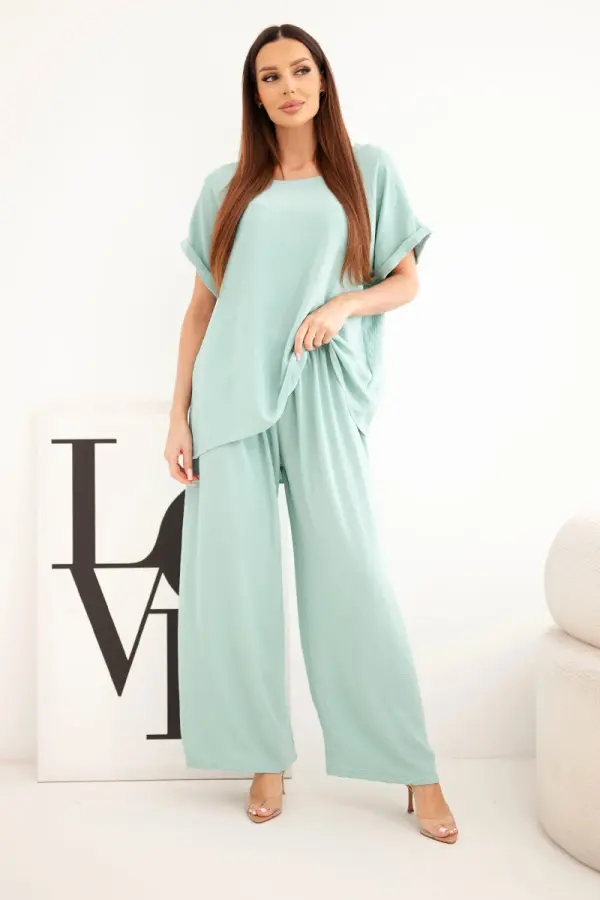 Kesi Włoski Дамска блуза и панталон Kesi Plus Size, цвят тъмна мента