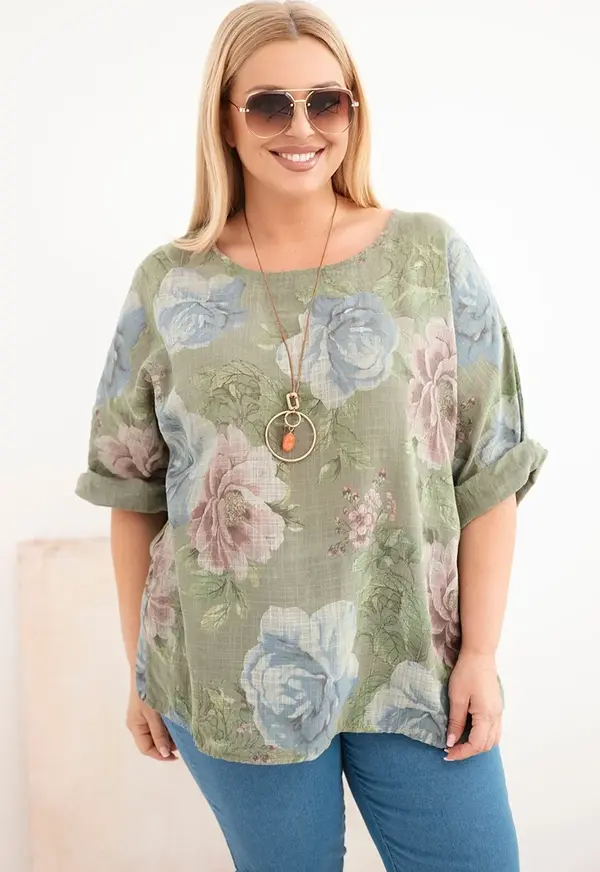 Kesi Włoski Дамска блуза Kesi Plus Size с флорален мотив