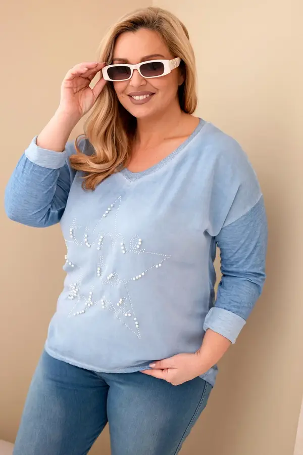 Kesi Włoski Дамска блуза Kesi Plus Size с щампа и перли