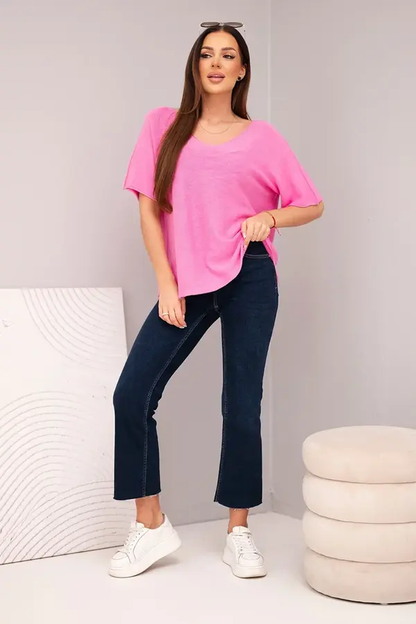 Kesi Włoski Дамска блуза-пуловер с къс ръкав и V-образно деколте