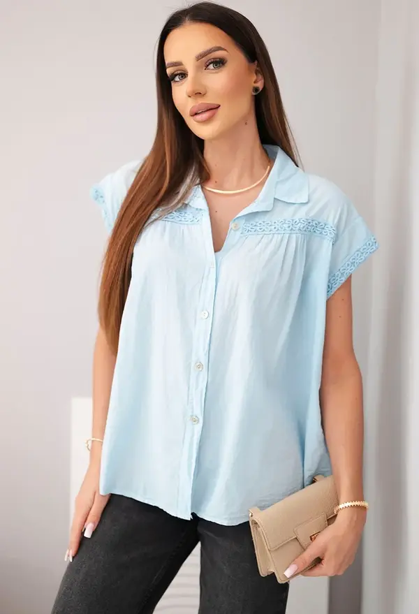 Kesi Włoski Дамска блуза-риза с дантела и къс ръкав