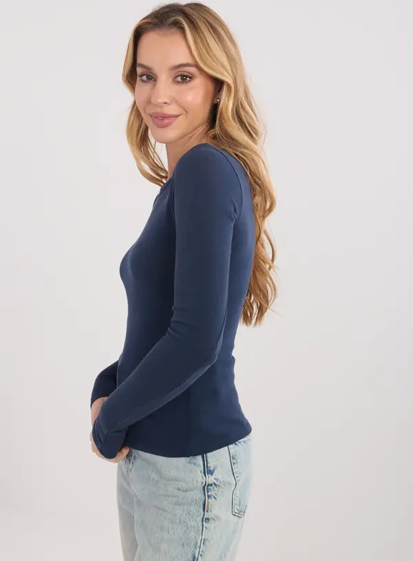 Factory Price Дамска блуза с дълъг ръкав, тъмносиня