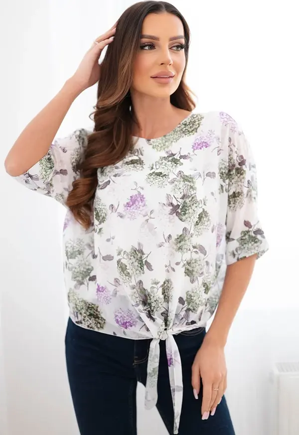 Kesi Włoski Дамска блуза с флорален принт и вратовръзка Kesi Włoski