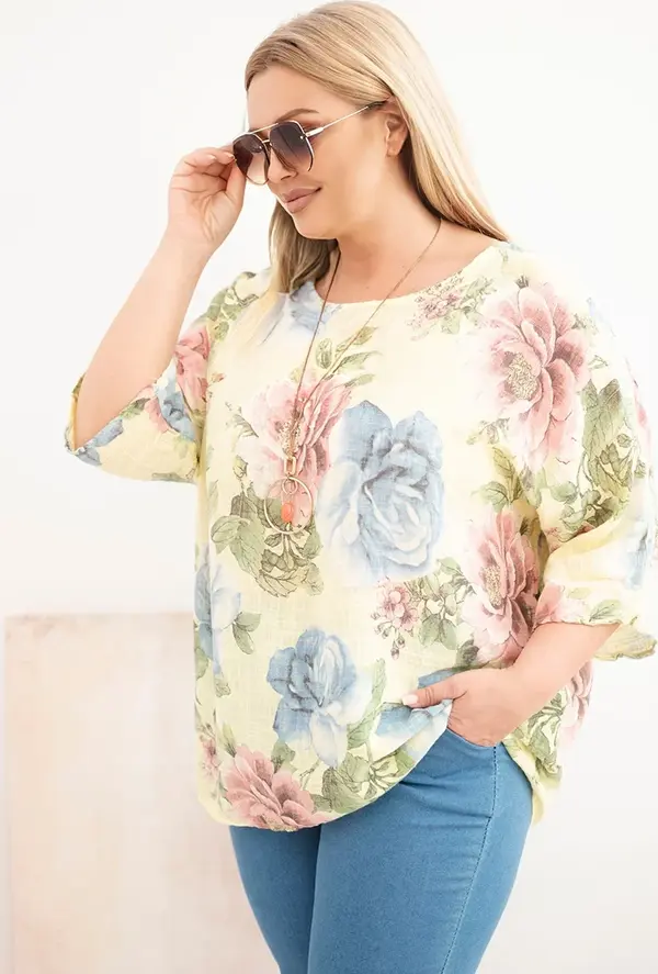 Kesi Włoski Дамска блуза с флорален принт в големи размери