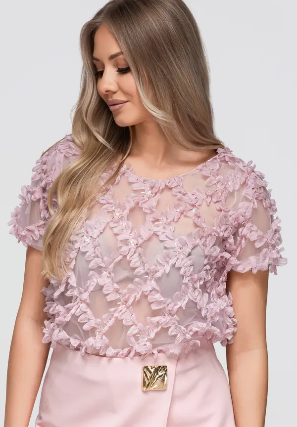 Ombre Дамска блуза с флорални апликации