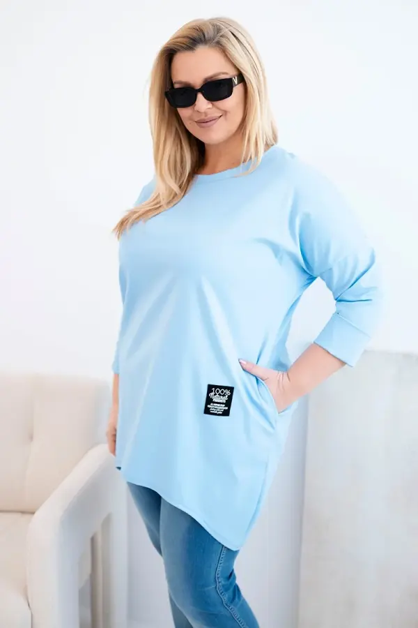 Kesi Włoski Дамска блуза с големи размери и удължен гръб, синя