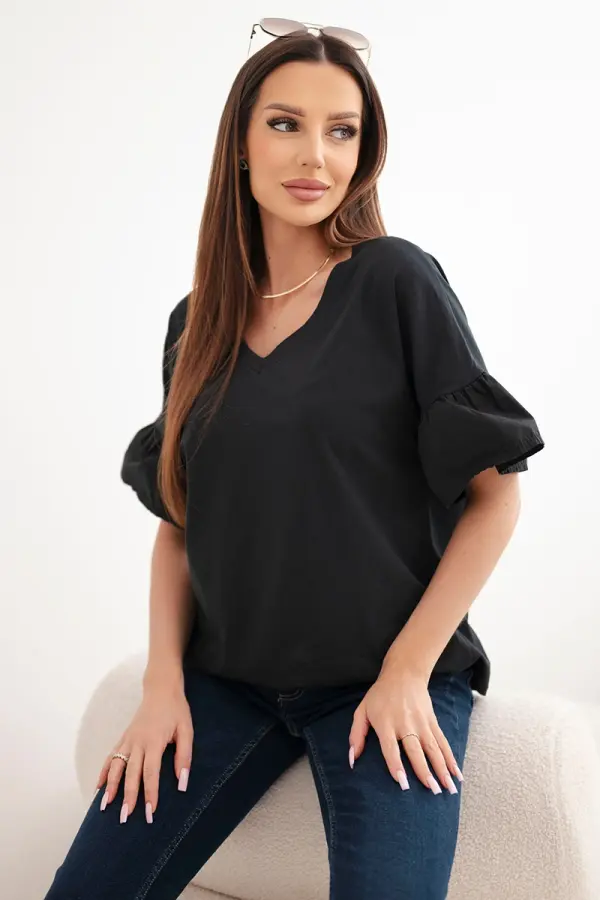 Kesi Włoski Дамска блуза с V-образно деколте, черна