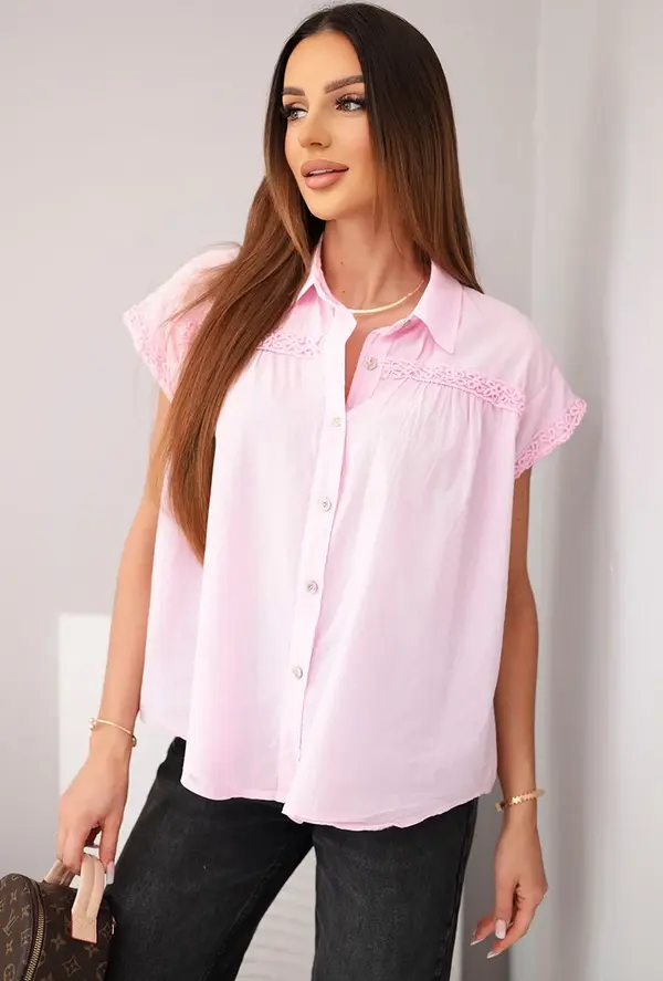 Kesi Włoski Дамска блуза тип риза с дантела