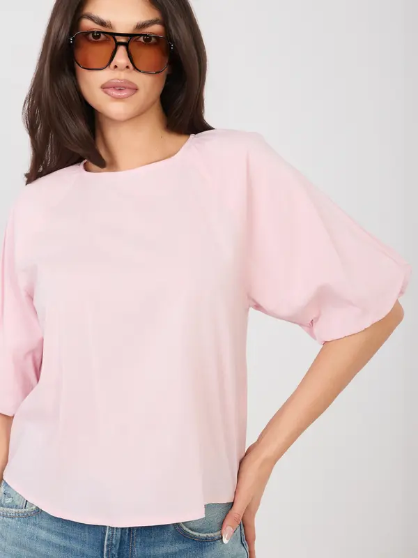 Sublevel Дамска блуза в пастелно розово с бухнали ръкави