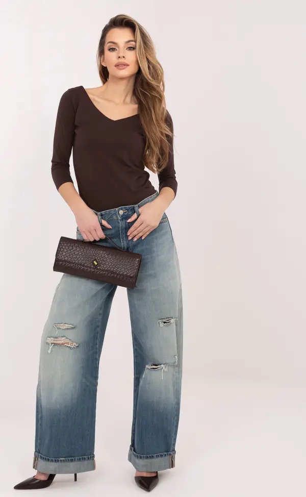 RUE PARIS Дамска блуза в шоколадов цвят с 3/4 ръкави