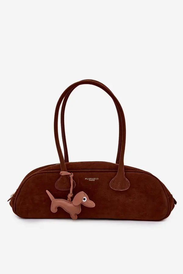 FLORA & CO Дамска чанта Flora&amp;Co Camel Eco Velvet с висулка