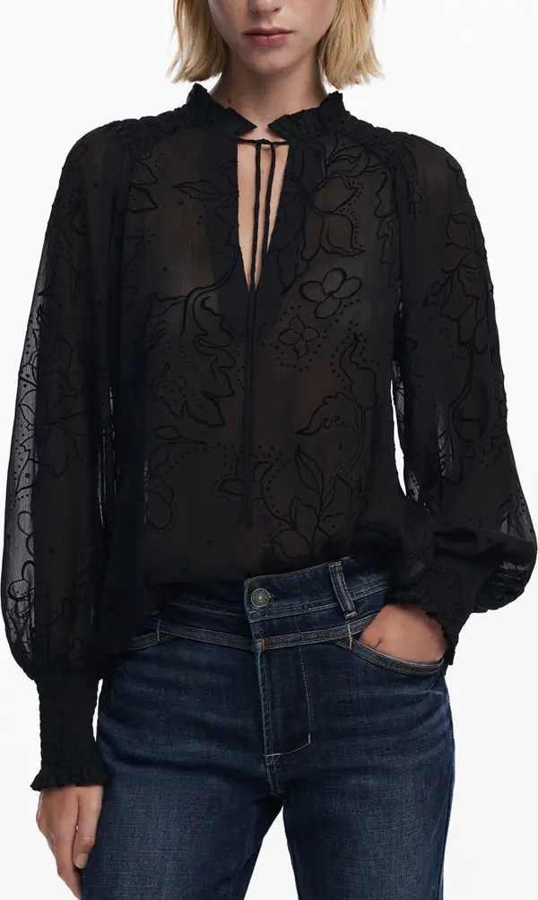 DESIGUAL Дамска черна блуза Desigual с дълъг ръкав
